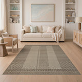 Textured Beige Tan Striped Woven Area Rug