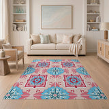 Vibrant Teal Pink Persian Medallion Area Rug