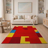 Vibrant Red Geometric Block Area Rug