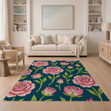 Vintage Pink Roses on Navy Area Rug