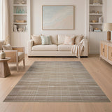 Beige Neutral Striped Woven Geometric Modern Area Rug