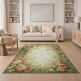 Vintage Pink Floral Vine Border Area Rug