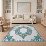 Teal Ornate Floral Frame Area Rug