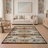 Distressed Southwestern Geometric Rug in Rust Tan Black