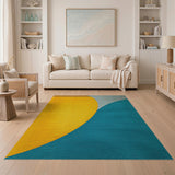 Yellow Teal Abstract Curve Area Rug