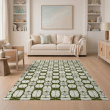 Sage Green Geometric Line Art Area Rug