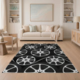 Black and White Black White Film Reel Geometric Area Rug