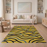 Multi-color and Patterns Vibrant Yellow Wavy Abstract Area Rug