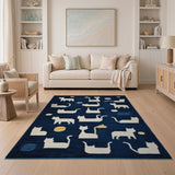 Whimsical Navy Cat Silhouettes Area Rug