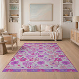 Vibrant Pink Purple Floral Vintage Area Rug