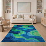 Abstract Swirling Wave Blue Teal Area Rug