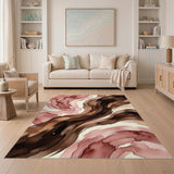 Swirling Abstract Brown and Pink Area Rug