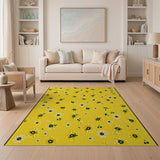 Cheerful Yellow Daisy Floral Area Rug