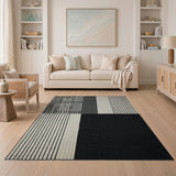 Bold Black White Geometric Stripe Black and White Rug