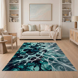 Teal Ink Fractal Web Abstract Area Rug