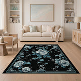 Vintage Blue Rose Floral Area Rug