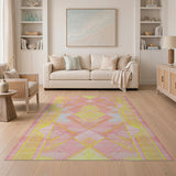 Vibrant Pink Yellow Geometric Modern Area Rug