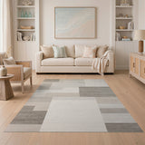 Modern Beige Grey Geometric Block Rug