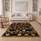 Whimsical Orange Cat Daisy Floral Rug