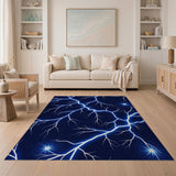 ODIKA Washable Blue Lightning Abstract Area Rug - Low Pile Non-Slip & Pet Friendly