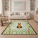 Vintage Floral Bunny Rabbit Area Rug