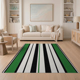 Bold Green Black White Striped Area Rug