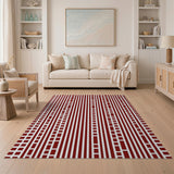 Red White Geometric Stripe Area Rug