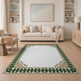 Ornate Green Gold Persian Border Rug