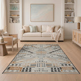 Terracotta Grey Geometric Tribal Area Rug