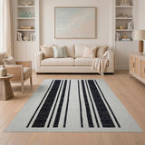 Black and White Geometric Modern Bold Black White Vertical Stripe Woven Rug