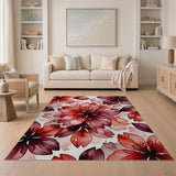 Red Watercolor Peony Area Rug