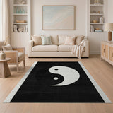 Geometric Modern Yin Yang Black White Area Rug