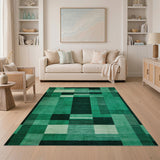 Emerald Green Geometric Block Area Rug