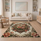 Vintage Peach Rose Peony Ornate Frame Rug