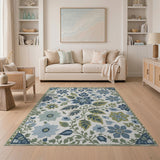 Blue Teal Floral Vintage Area Rug