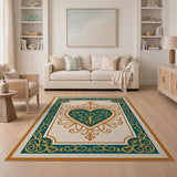 Ornate Teal Heart with Gold Filigree Area Rug