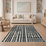 Black and White Modern Black White Grid Line Area Rug