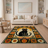 Black Cat Sunset Floral Area Rug