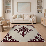 Beige and Neutral Ornate Maroon Floral Persian Area Rug