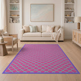 Pink Teal Wavy Mesh Geometric Area Rug