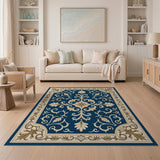 Blue and Teal Navy Blue Gold Floral Persian Area Rug