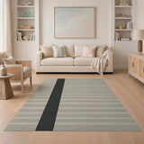 Beige Woven Area Rug with Bold Black Stripe