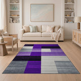Purple Purple Geometric Block Modern Area Rug