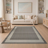 Beige Framed Grid Geometric Area Rug