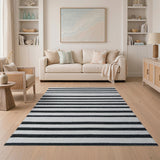 Striped Woven Bold Black White Striped Woven Area Rug