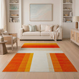 Vibrant Orange Geometric Stripe Area Rug