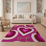 Whimsical Pink Layered Hearts Area Rug