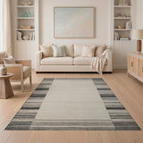 Black White Striped Border Area Rug