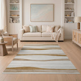 Abstract Area Wavy Beige Neutral Abstract Area Rug