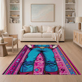 Bold Cowboy Blue Jeans Southwestern Area Rug